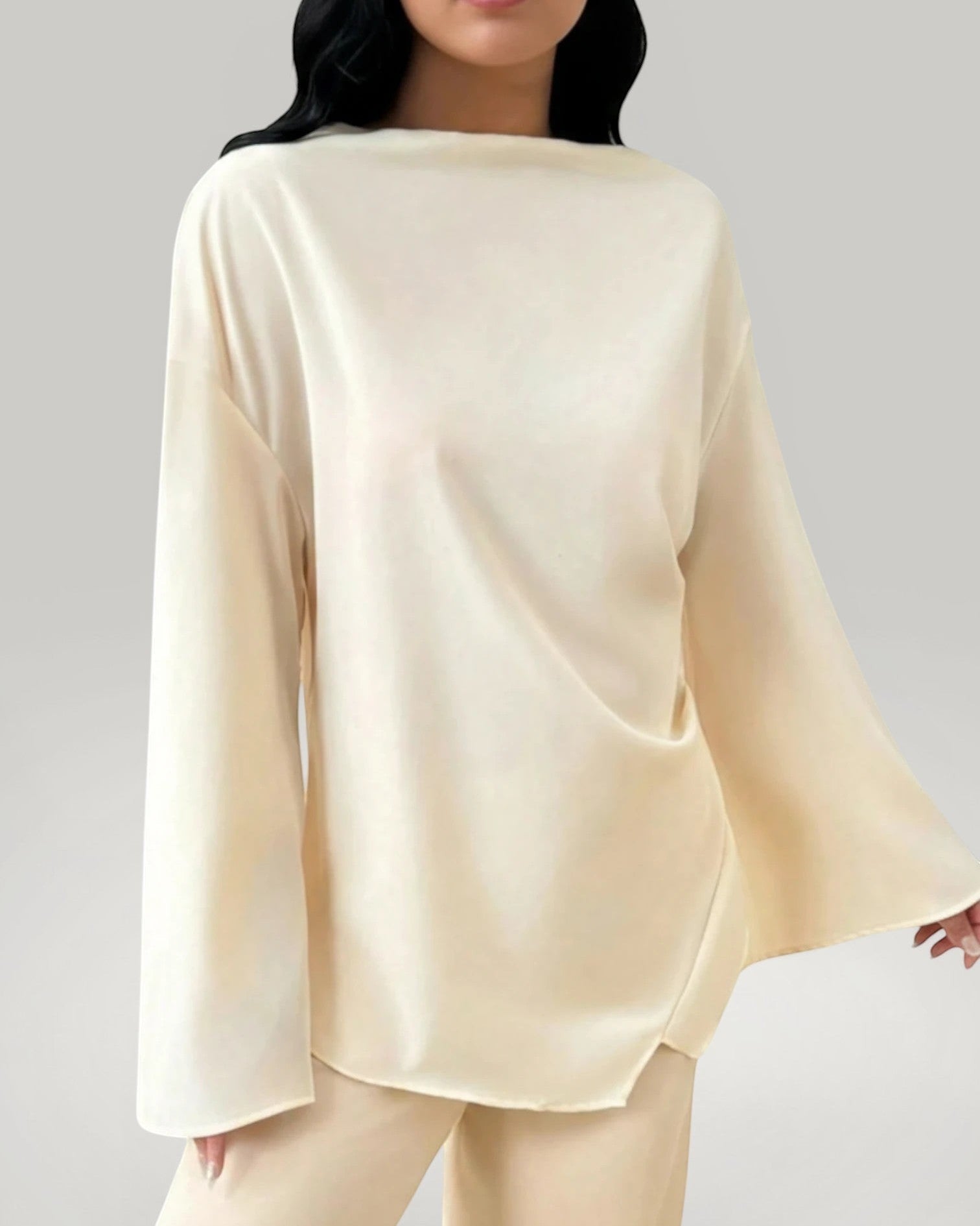 Blouse femme chic asymétrique couleur crème d'abricot - Look élégant Urbain Couture