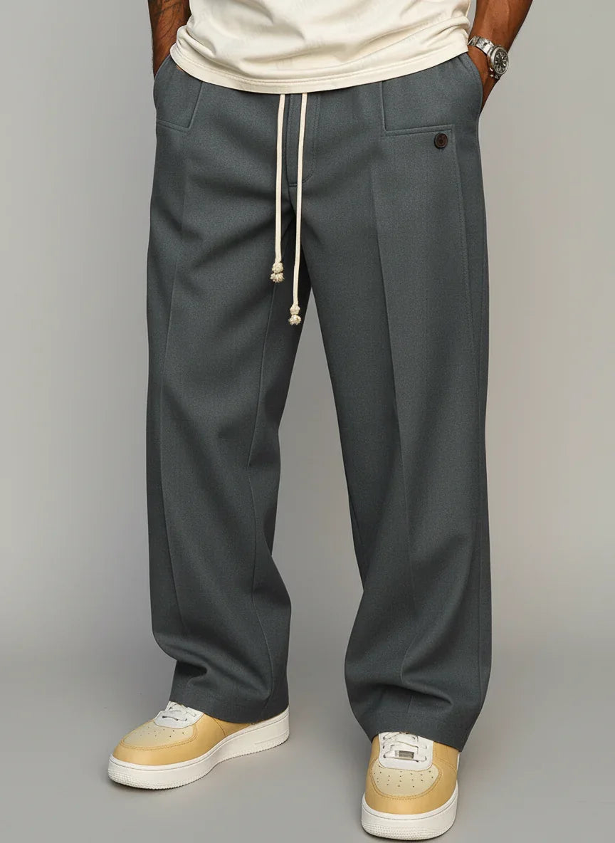 Pantalon fluide homme coupe large gris anthracite avec cordon de serrage style français Urbain Couture