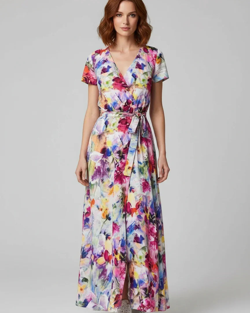 Robe portefeuille femme longue multicolore motif floral Urbain Couture