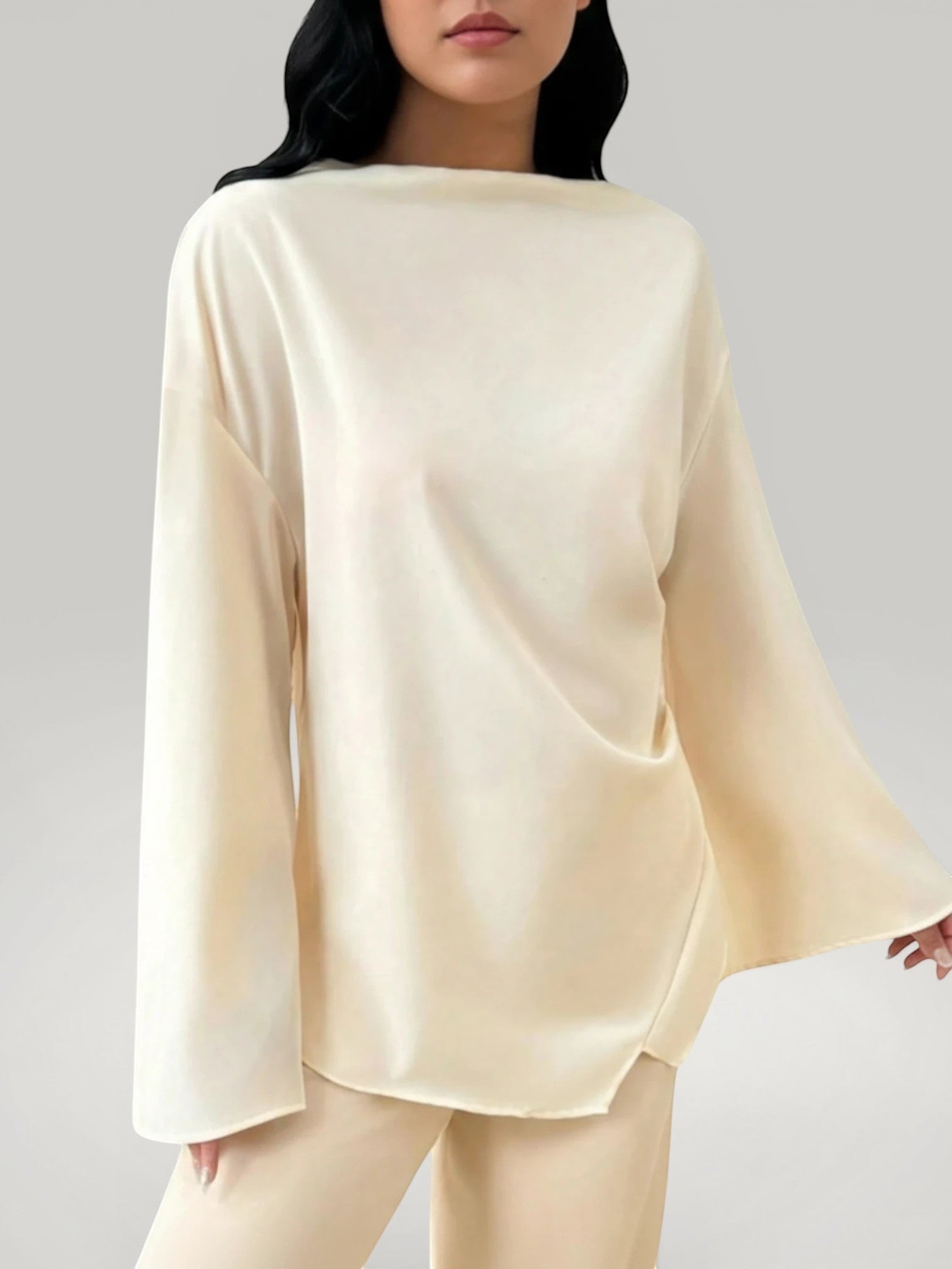 Blouse femme chic asymétrique couleur crème d'abricot - Look élégant Urbain Couture