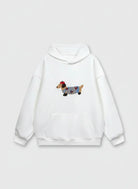 Hoodie oversize femme blanc pur brodé motif teckel Urbain Couture