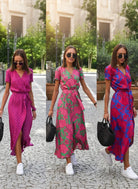 Mannequin portant la robe portefeuille longue femme Julie Urbain Couture