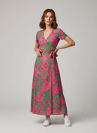 Robe portefeuille femme longue verte motif floral Urbain Couture