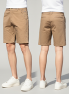 Short chino pour homme couleur camel - Vue de face et de dos, tissu en coton résistant - Urbain Couture.