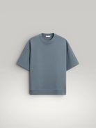 Urbain Couture blue oversized t-shirt with textured double-face fabric and wide short sleeves.