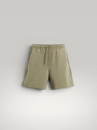 Urbain Couture olive green textured double-face cotton blend oversized shorts with drawstring waist.