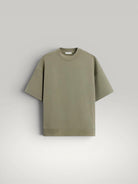 Urbain Couture olive green oversized t-shirt with wide short sleeves and textured double-face fabric.